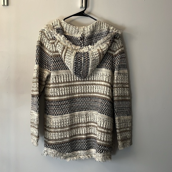 Dex Cream Beige Brown Hooded Open Front Cozy Boho Cardigan Knit Sweater Size S - Picture 7 of 12